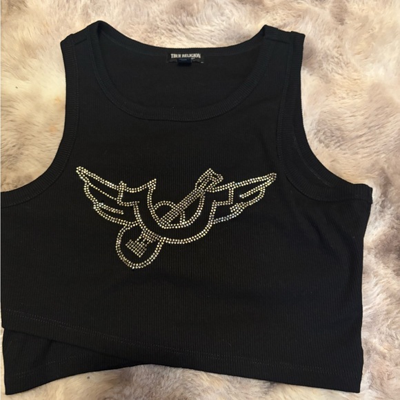 True Religion Black Rhinestone Embellished Crop Top - Picture 1 of 2